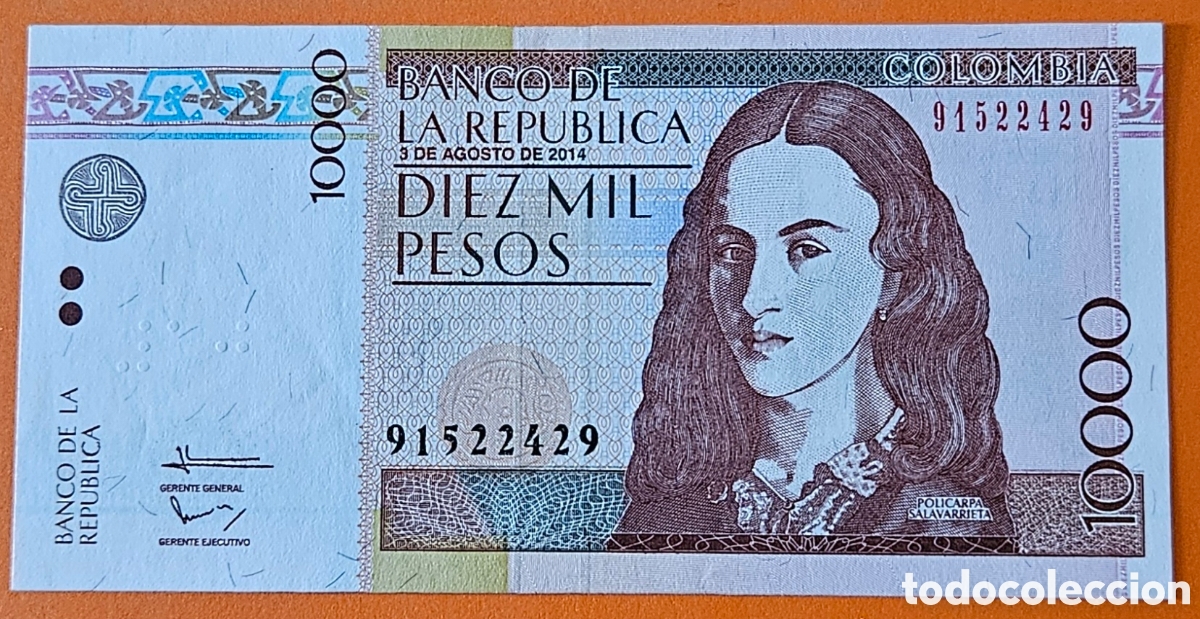 Billetes extranjeros: COLOMBIA, 10000 PESOS, 2014.