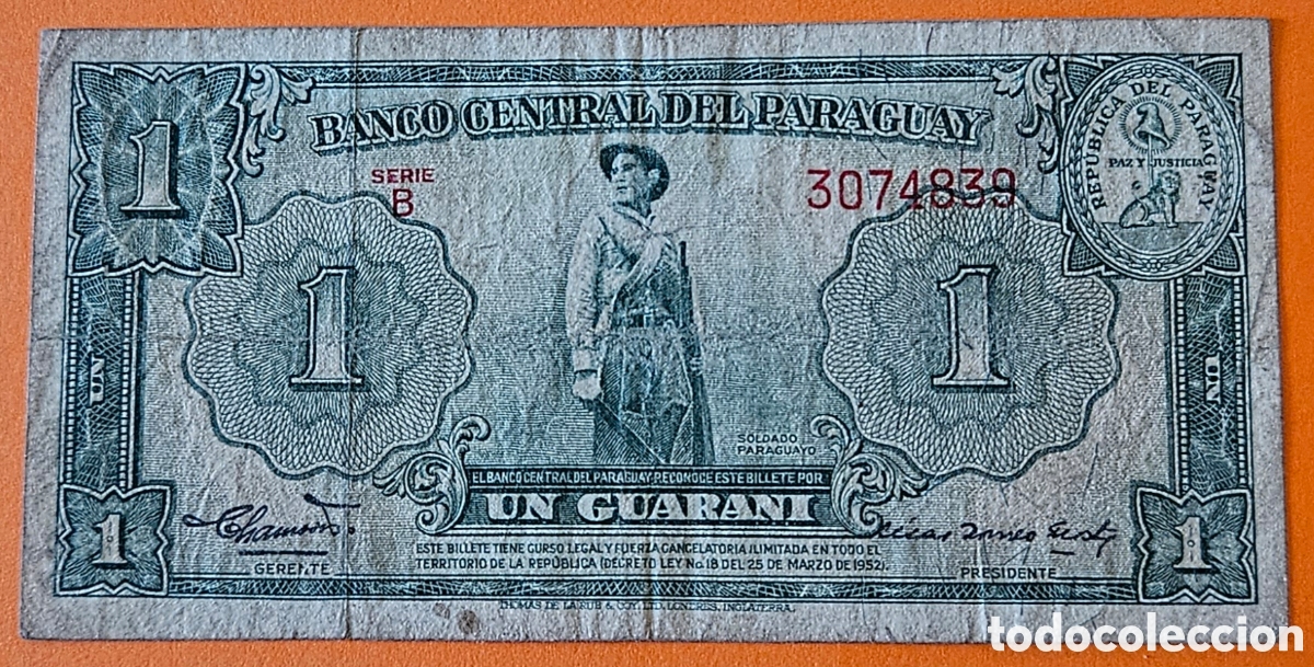 Billetes extranjeros: PARAGUAY, UN GUARAN&Iacute;, 1952. - Foto 1