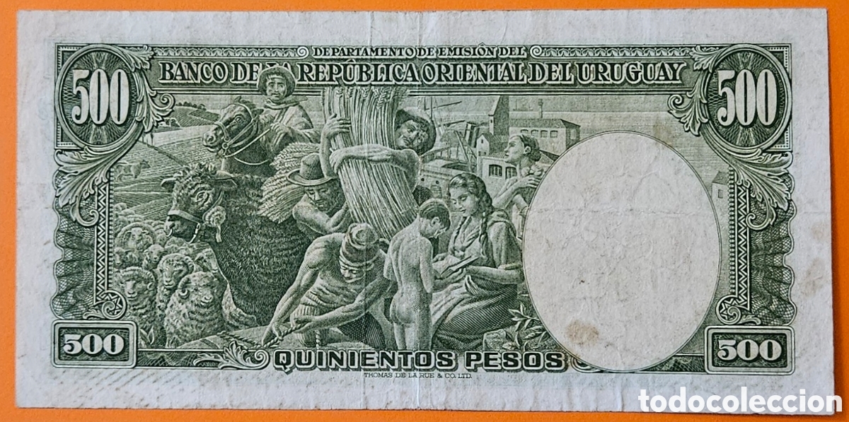 Billetes extranjeros: URUGUAY, 500 PESOS, 1939. - Foto 2