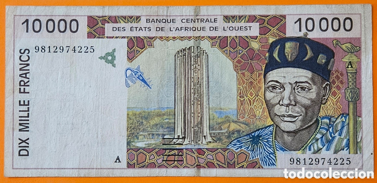 Billetes extranjeros: &Aacute;FRICA DEL OESTE, 10000 FRANCOS.