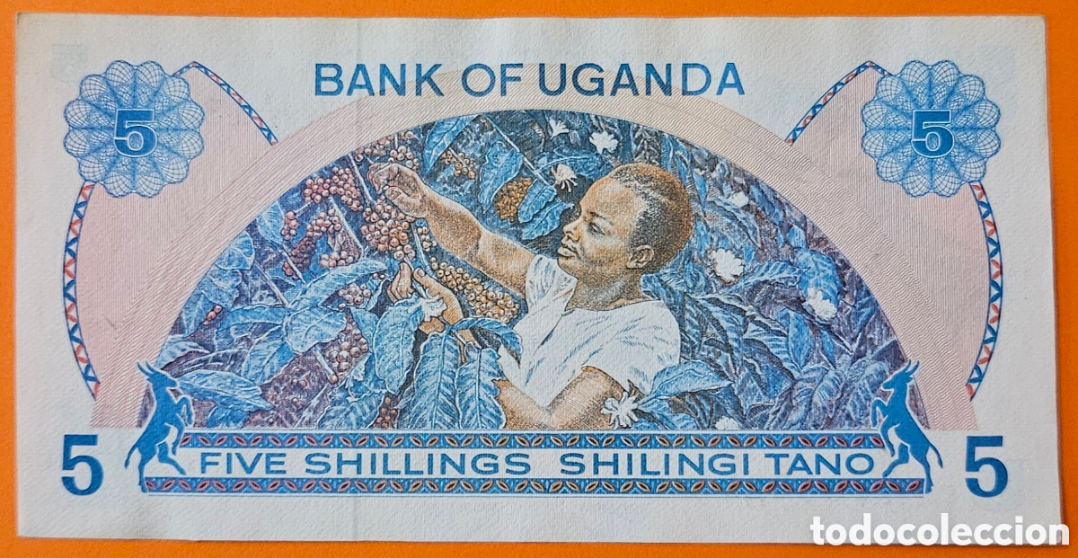 Billetes extranjeros: UGANDA, 5 SHILLINGI TANO. - Foto 2