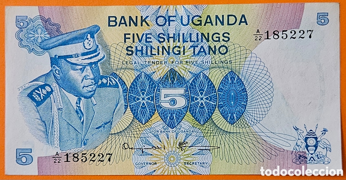 Billetes extranjeros: UGANDA, 5 SHILLINGI TANO. - Foto 1