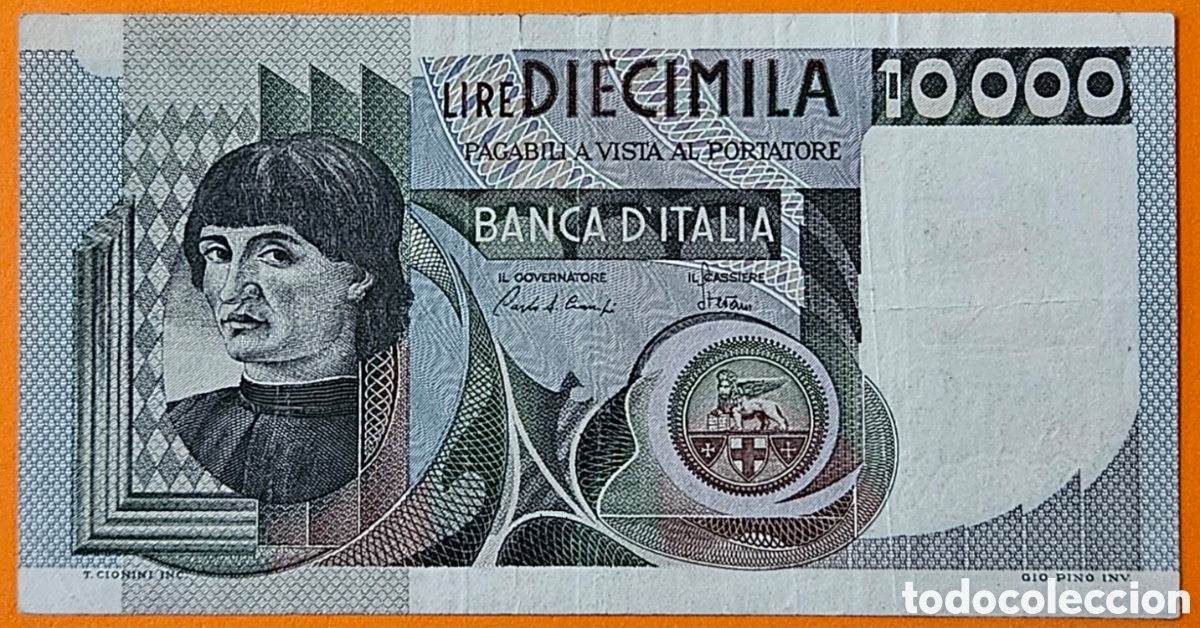 Billetes extranjeros: ITALIA, 10000 LIRAS.