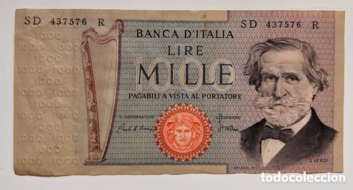 Billetes extranjeros: Billete ITALIA 1000 Liras 1969. Verdi. Lire