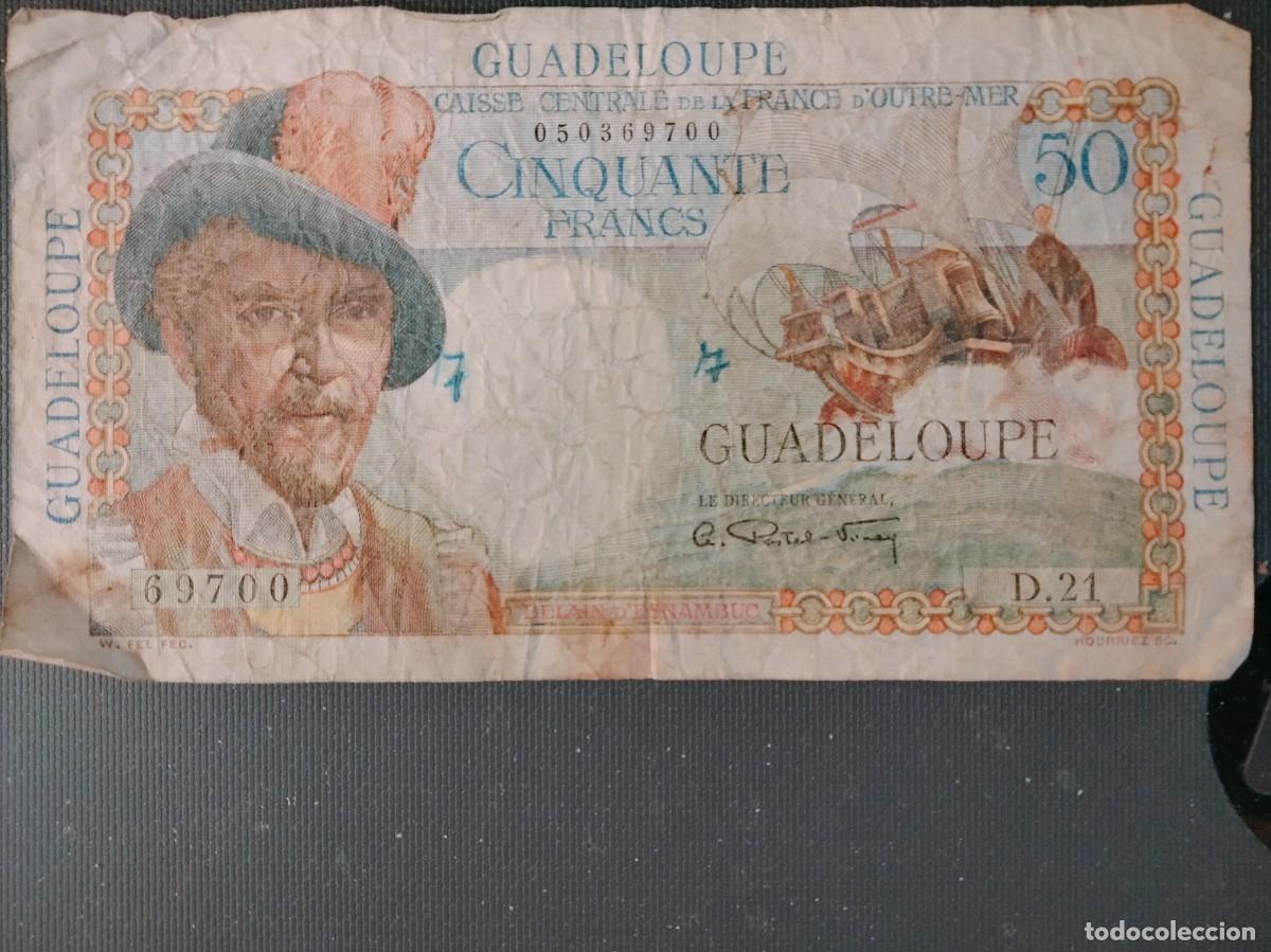 Billetes extranjeros: Billete Isla Guadalupe 50 francos, finales de los 40.