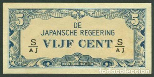 Billetes extranjeros: INDIAS ORIENTALES HOLANDESAS Ocupacion japonesa II G.M. 5 cents (1942). Pick 120c. S/C. Letras S/AJ