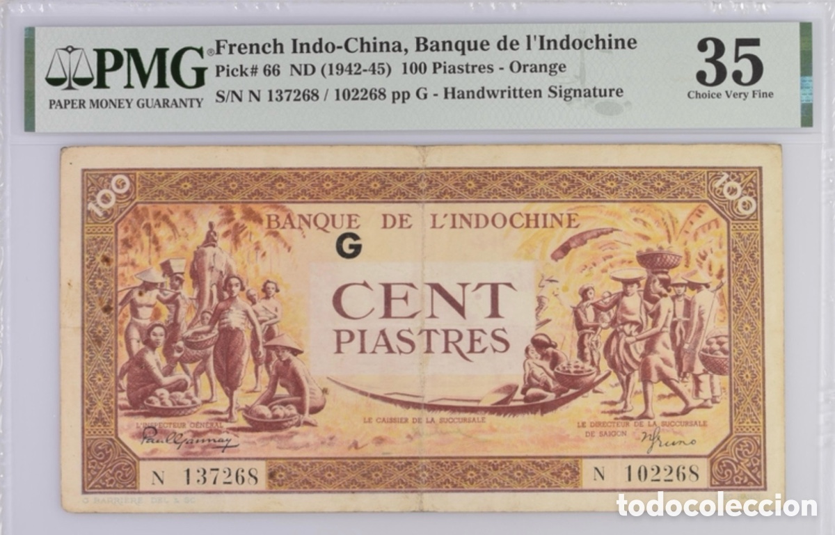 Billetes extranjeros: Billete French Indochina 100 piastres 1942 PMG 35 p66
