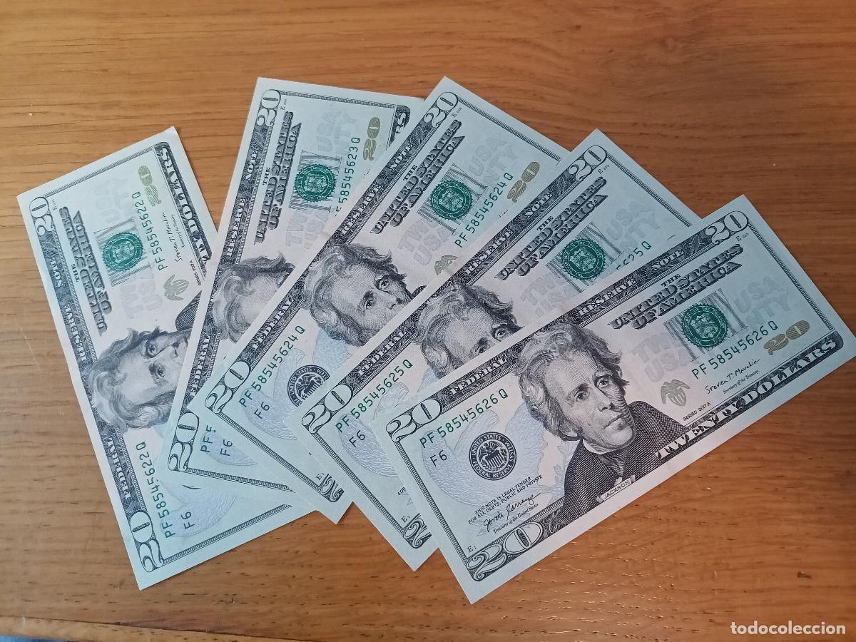 Billetes extranjeros: Estados Unidos. 5 billetes correlativos de 20 dollars de 2017 EBC