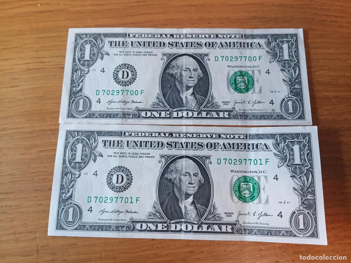 Billetes extranjeros: Estados Unidos. Pareja de correlativos de 1 dollar