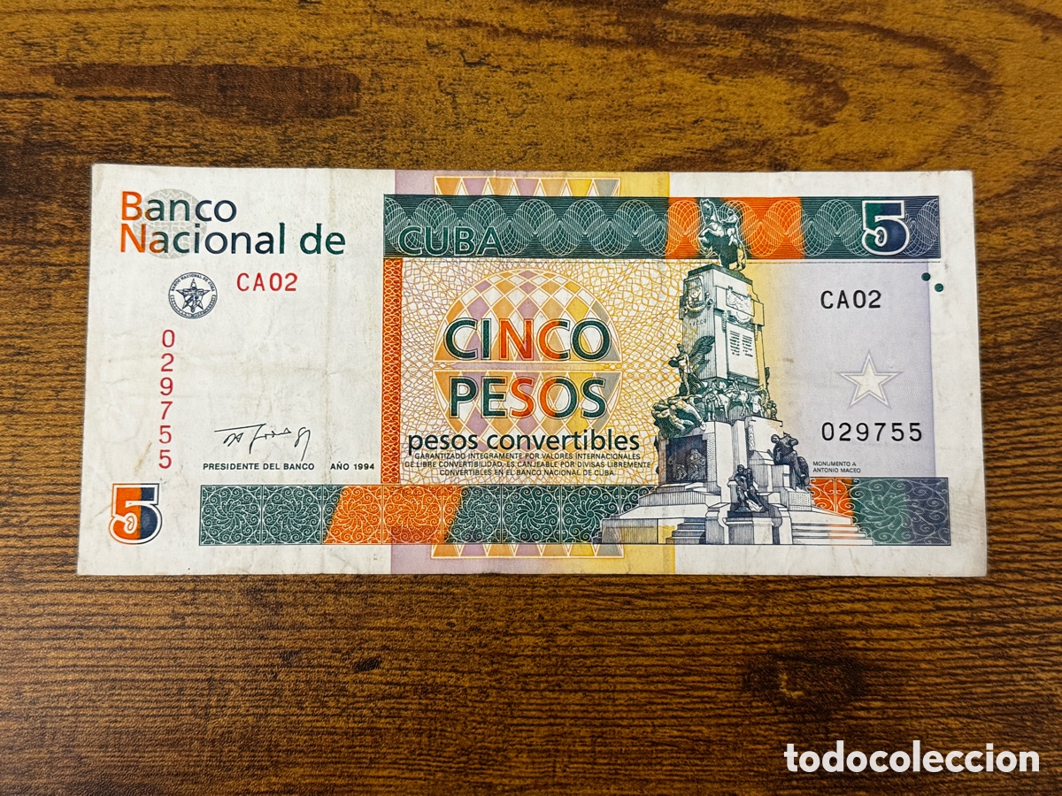 Billetes extranjeros: Billete de 5 pesos convertibles CUC Cuba 1994 1er a&ntilde;o. Circulado