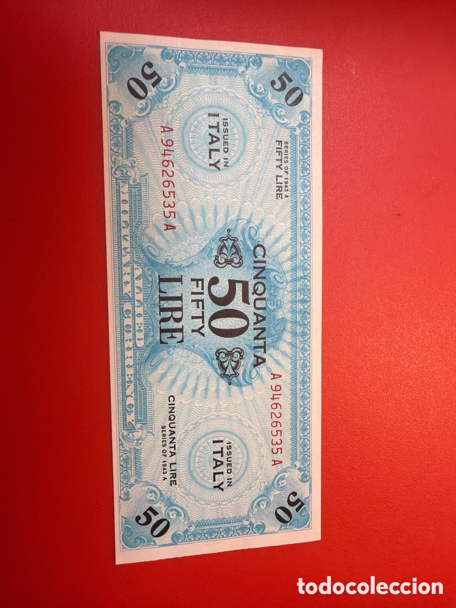 Billetes extranjeros: Billete 50 liras moneda militar aliada Plancha