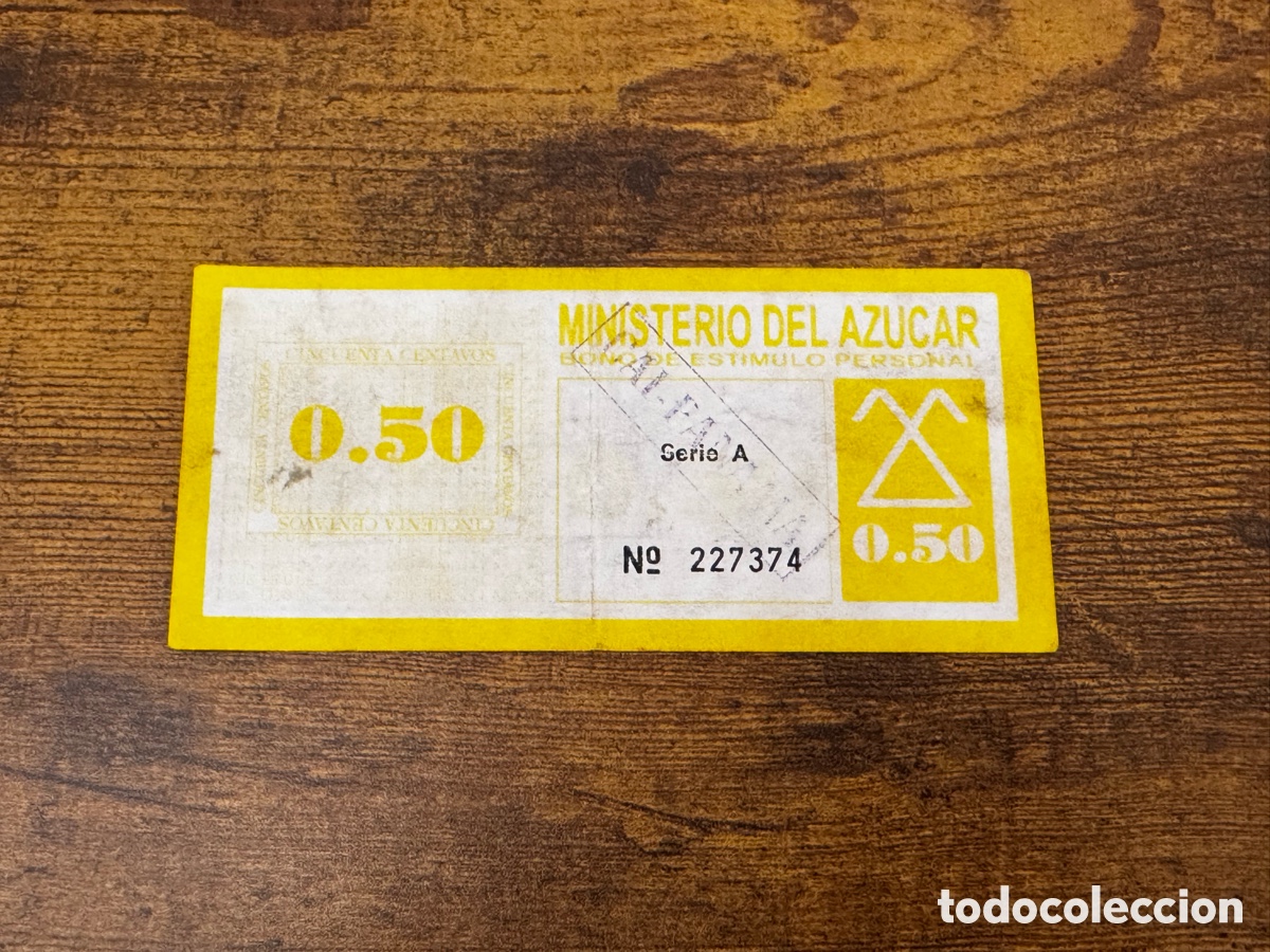 Billetes extranjeros: Bono de 50 centavos del ministerio del az&uacute;car. Cuba. Circulado