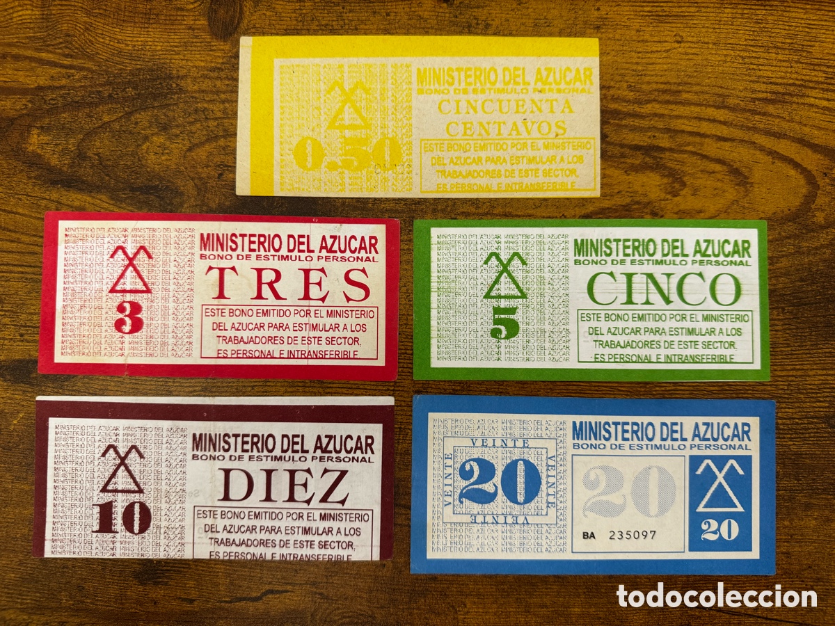 Billetes extranjeros: Lote de 5 bonos del ministerio del azucar Cuba. Circulados