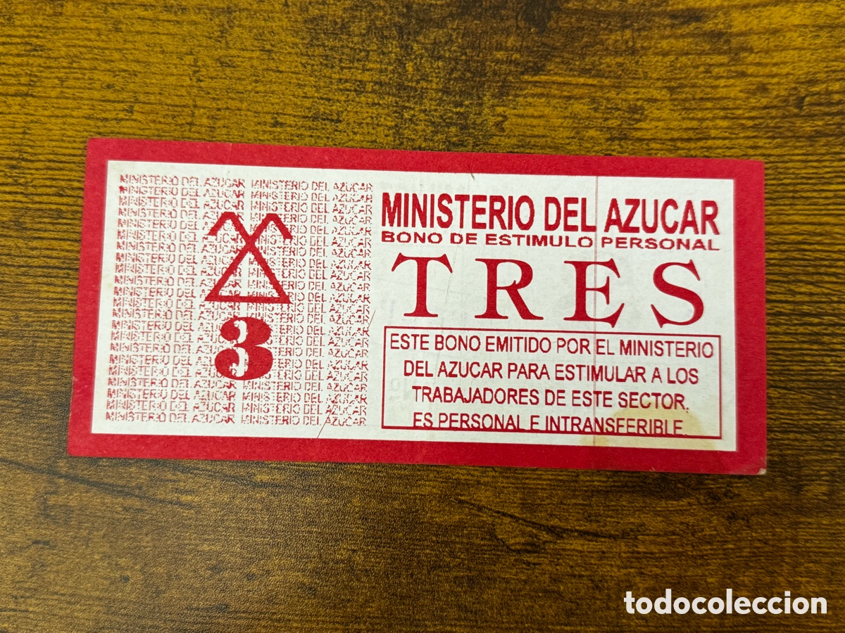 Billetes extranjeros: Bono de 3 pesos del ministerio del az&uacute;car. Cuba. Circulado