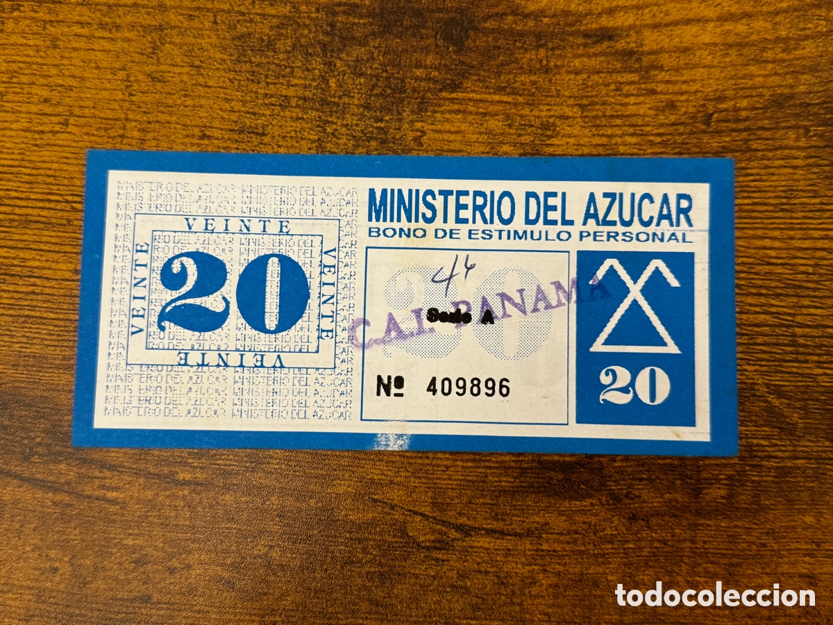 Billetes extranjeros: Bono de 20 pesos del ministerio del az&uacute;car. Cuba. Circulado