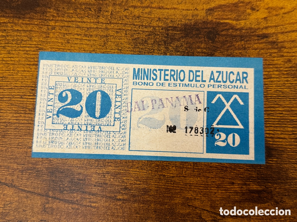 Billetes extranjeros: Bono de 20 pesos del ministerio del az&uacute;car. Cuba. Circulado
