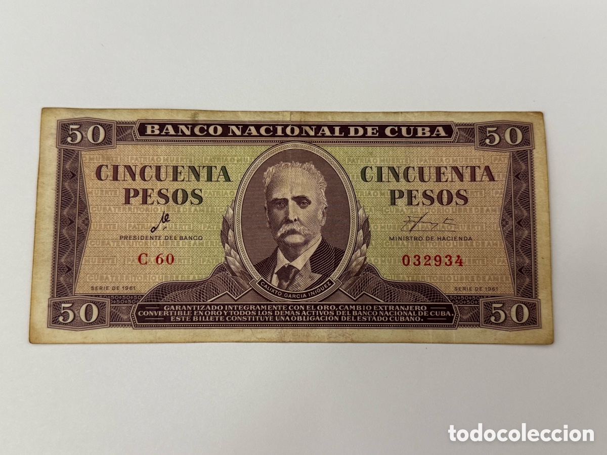 Billetes extranjeros: Billete de 50 pesos 1961 Cuba. Firma Che Guevara. Circulado
