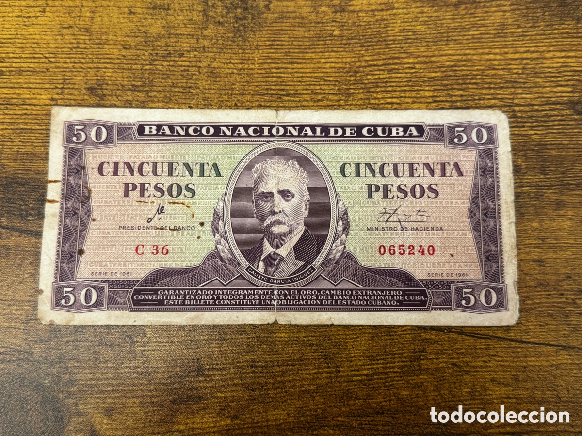 Billetes extranjeros: Billete de 50 pesos 1961 Cuba. Firma Che Guevara. Circulado en bajo grado