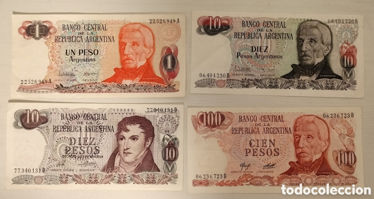 Billetes extranjeros: Lote de 4 billetes de Argentina