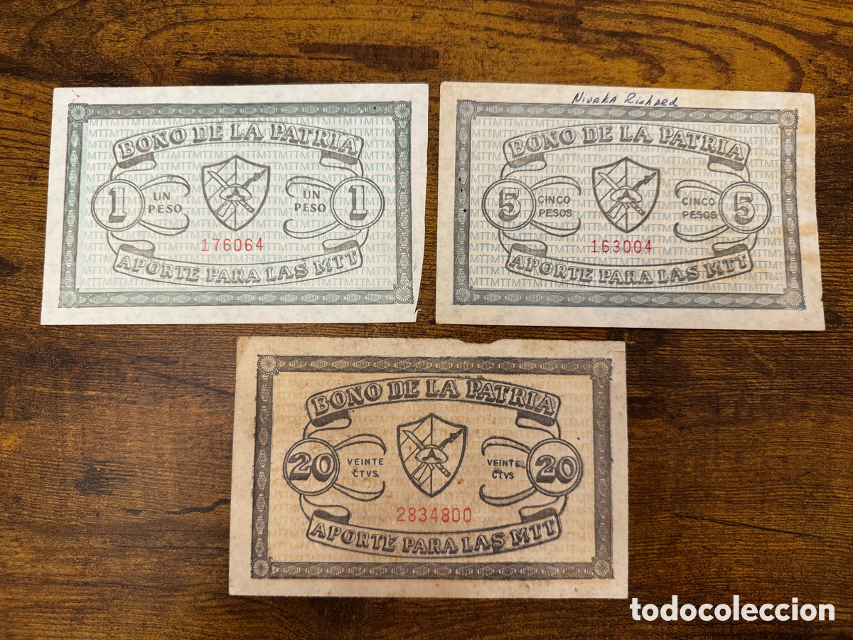 Billetes extranjeros: Lote de 3 denominaciones de bonos de la Patria Cuba