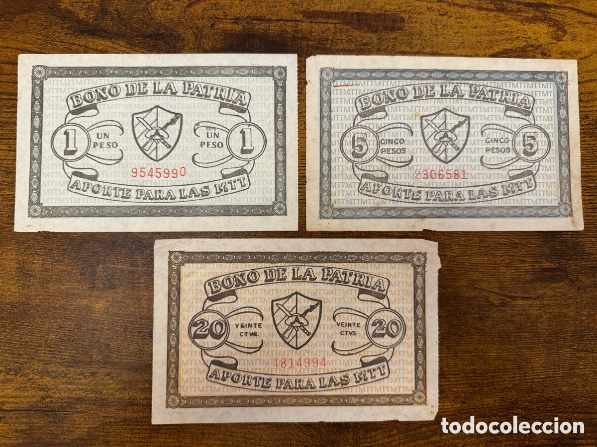 Billetes extranjeros: Lote de 3 denominaciones de bonos de la Patria Cuba