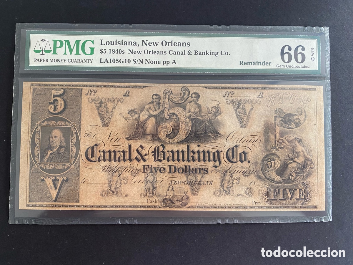 Billetes extranjeros: ESTADOS UNIDOS * BILLETE 5 DOLLARS 1840s LOUISIANA * PMG-66 EPQ (IC-1532)