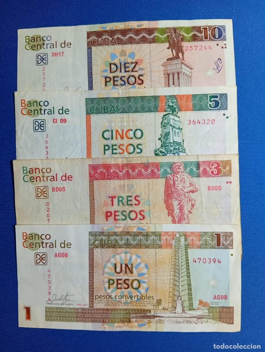 Billetes extranjeros: 4 billetes de 1,3,5 y 10 pesos R. de Cuba