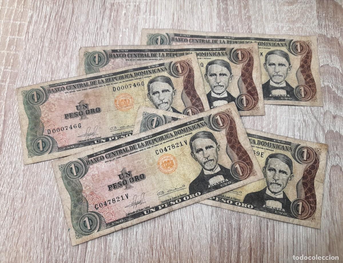 International Banknotes: Republica Dominicana, 5 billetes de 1 Peso Oro 1981