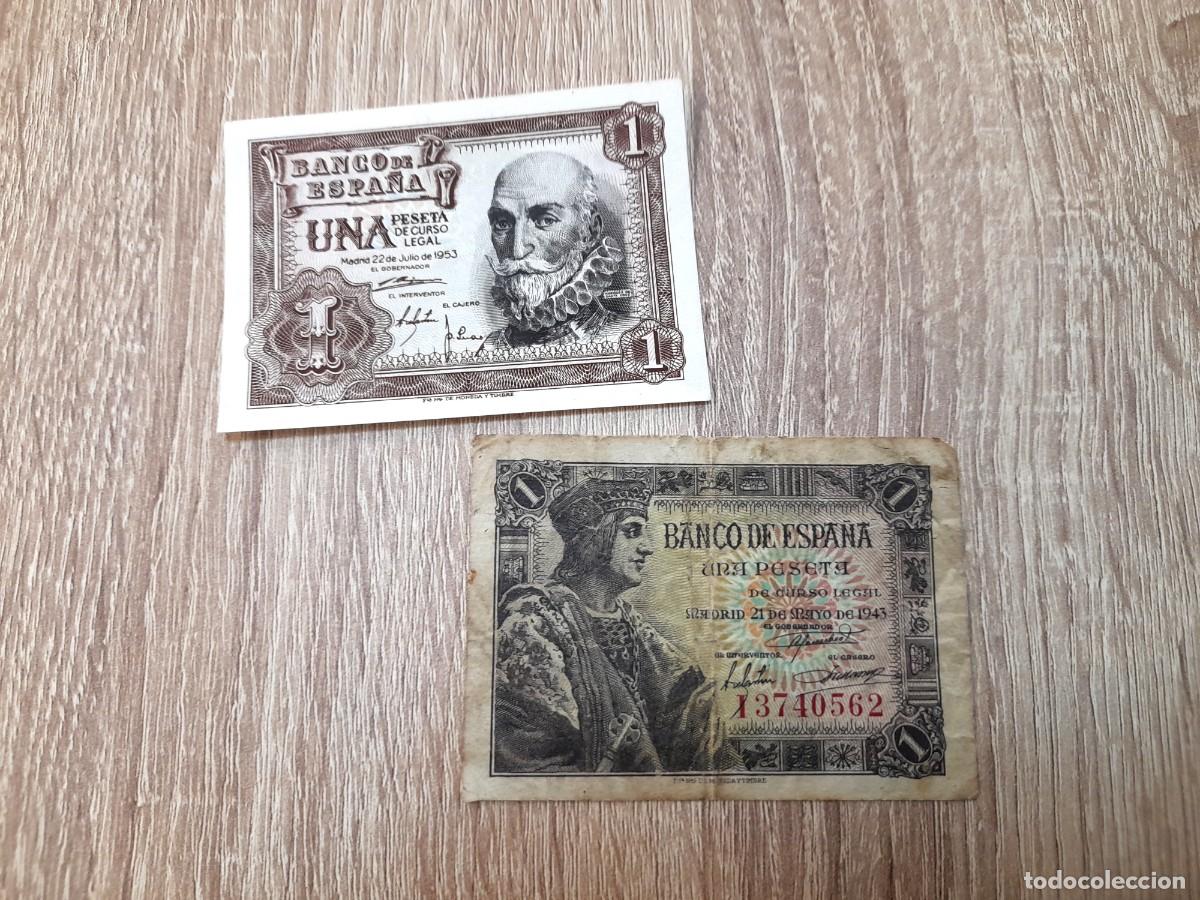 Billetes extranjeros: 2 billetes de 1 Peseta 1943 y 1953