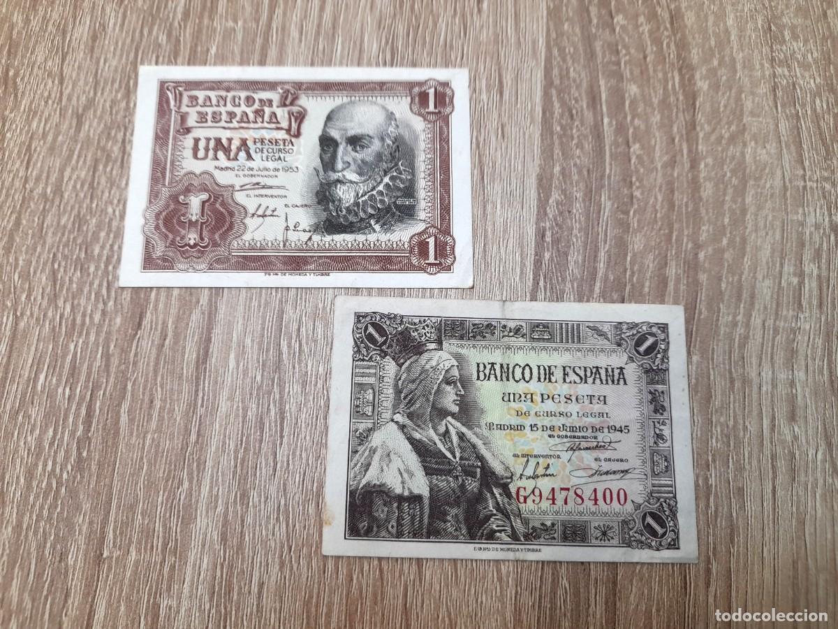 Billetes extranjeros: 2 billetes de 1 Peseta 1945 y 1953