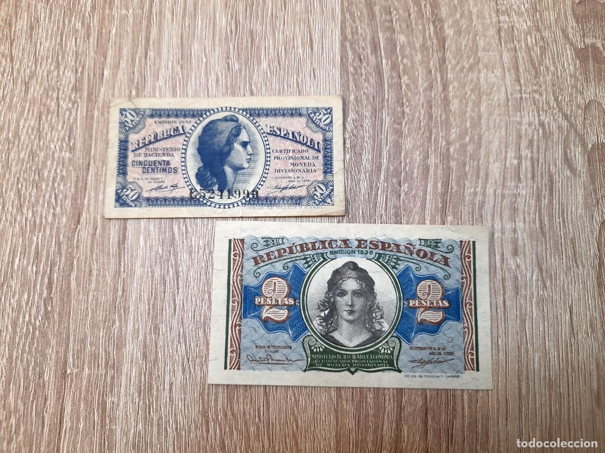 Billetes extranjeros: 50 Centimos y 2 Pesetas 1937 y 1938