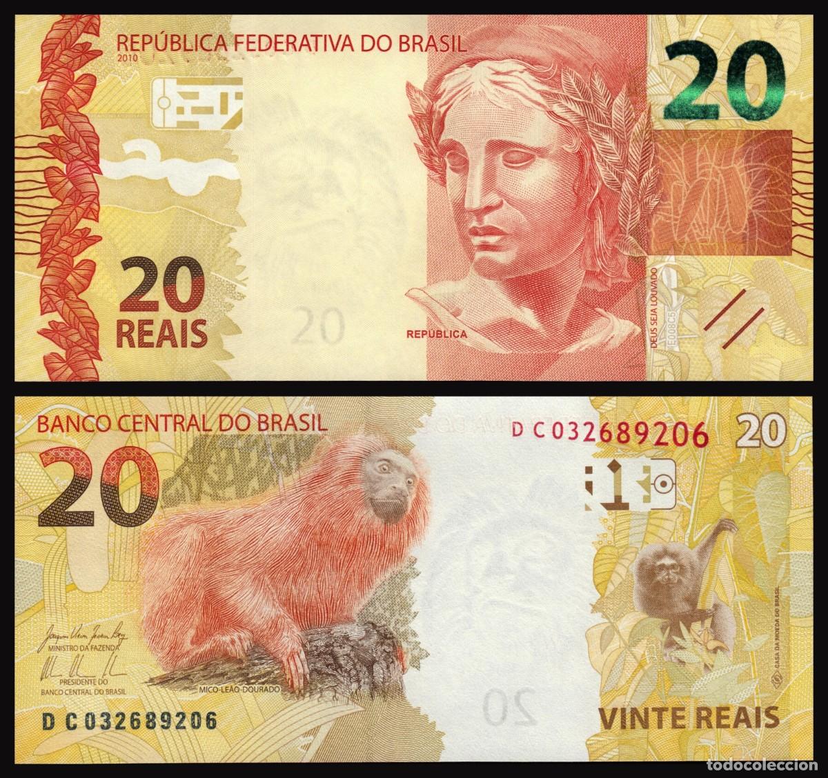 Billetes extranjeros: Brasil 20 Reais 2010 Pick 255b