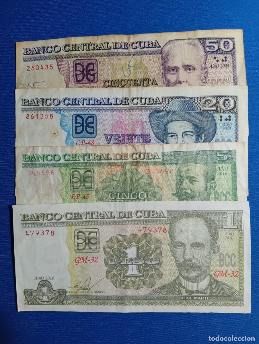 Billetes extranjeros: 4 Billetes de 1,5,20 y 50 Pesos de Cuba