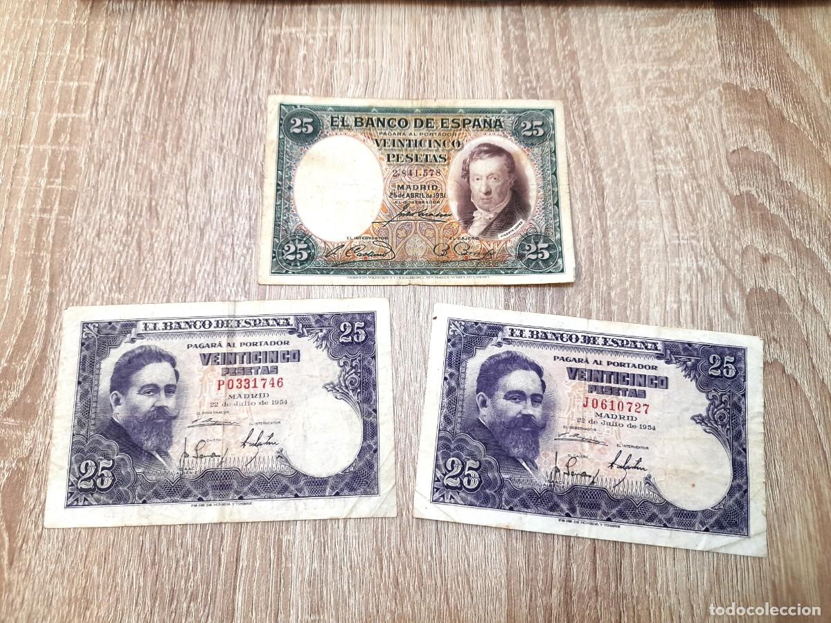 Billetes extranjeros: 3 billetes de 25 Pesetas 1931 y 1954