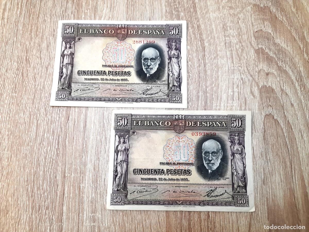 Billetes extranjeros: 2 billetes de 50 Pesetas 1935 Sin serie