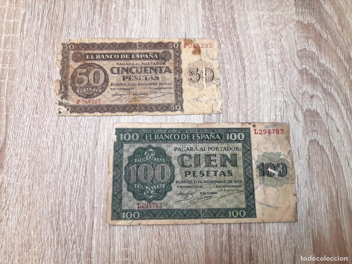 Billetes extranjeros: 2 billetes de 50 y 100 Pesetas 1936, Burgos