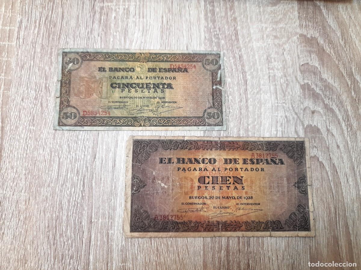 Billetes extranjeros: 2 billetes de 50 y 100 Pesetas 1938, Burgos
