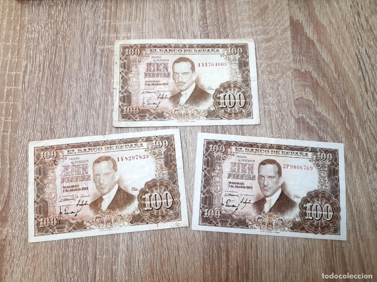 Billetes extranjeros: 3 billetes de 100 Pesetas 1953