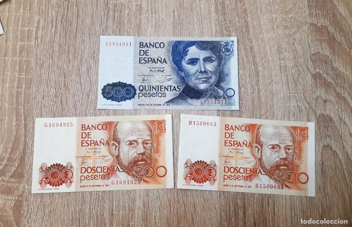 Billetes extranjeros: 3 billetes de 200 y 500 Pesetas 1979 y 1980 SC