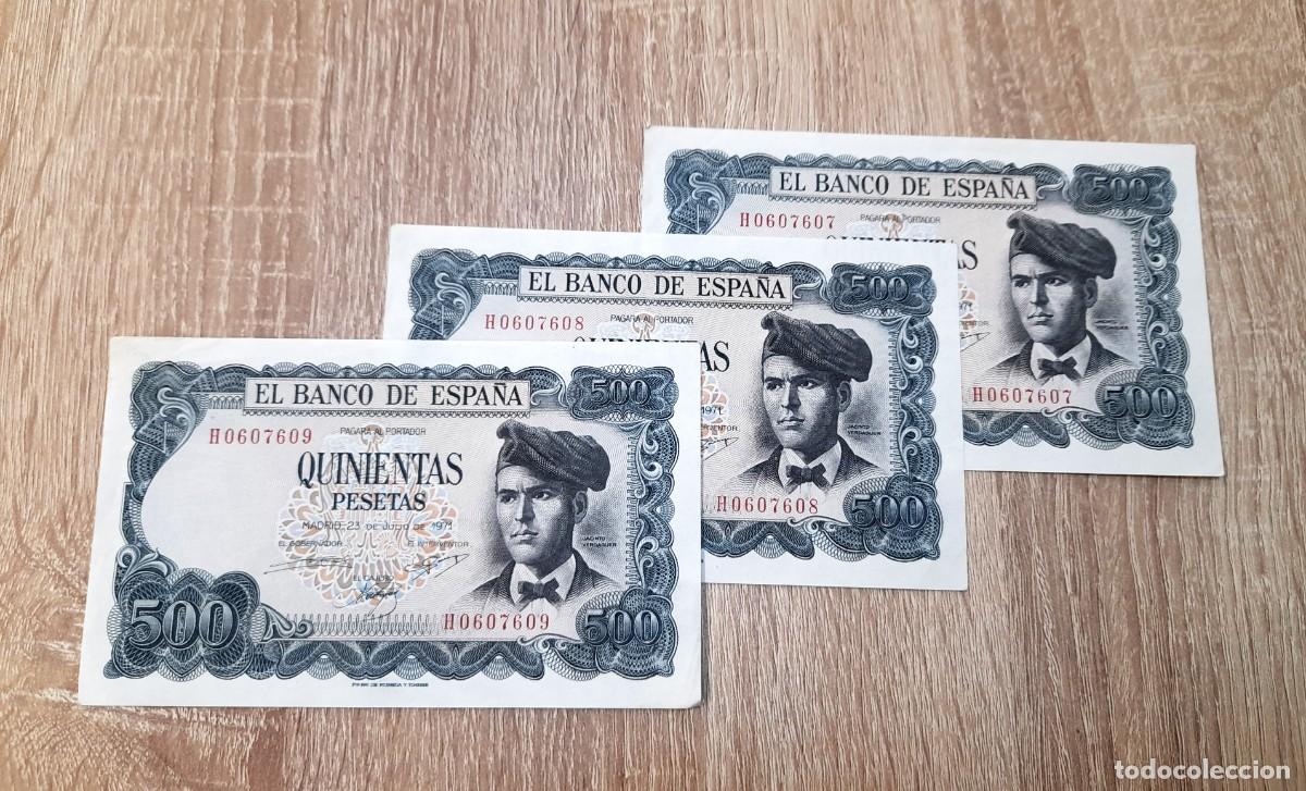 Billetes extranjeros: 3 billetes de 500 Pesetas 1971 con numeros Correlativos y SC