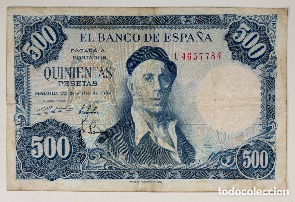 Billetes extranjeros: Billete 500 Pesetas 1954. Ignacio Zuloaga