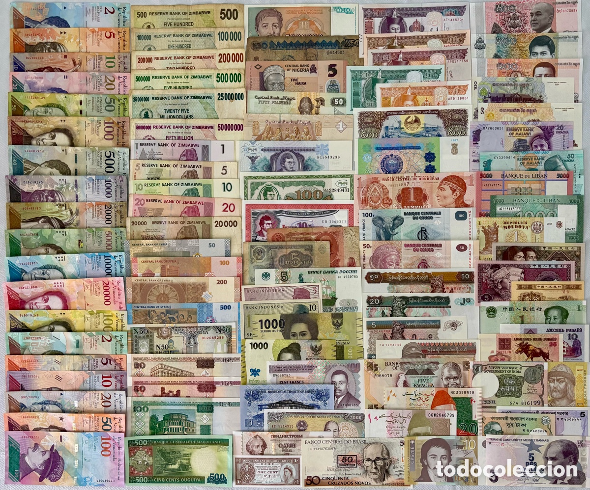 Banconote internazionali: Lote x100 Billetes del Mundo TODOS DIFERENTES