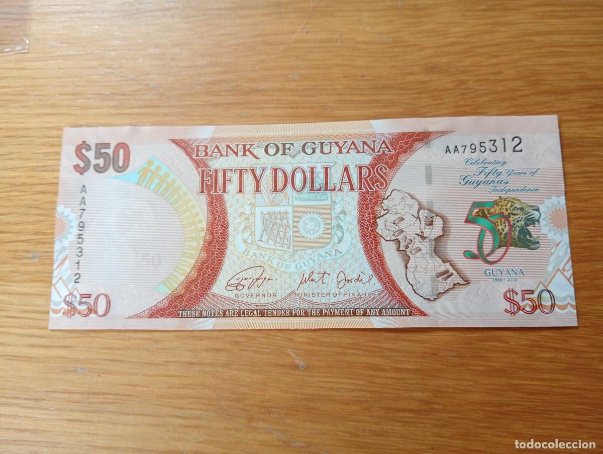Internationale Banknoten: BILLETE DE GUYANA. 50 D&Oacute;LARES. N.&ordm; SERIE: AA795312. A&Ntilde;O 2016. PICK 41. SIN CIRCULAR.