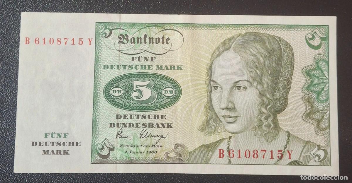 Billetes extranjeros: ALEMANIA 5 Marcos 1980 P.30b (MBC+)