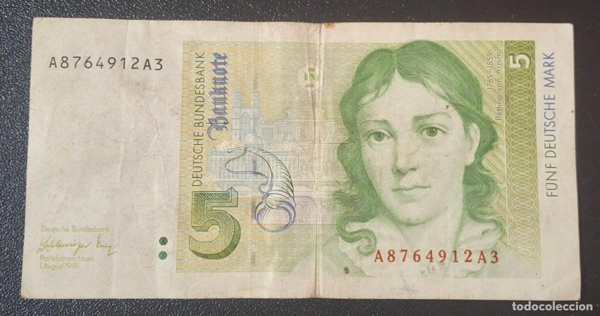 Billetes extranjeros: ALEMANIA 5 Marcos 1991 P.37a (MBC)