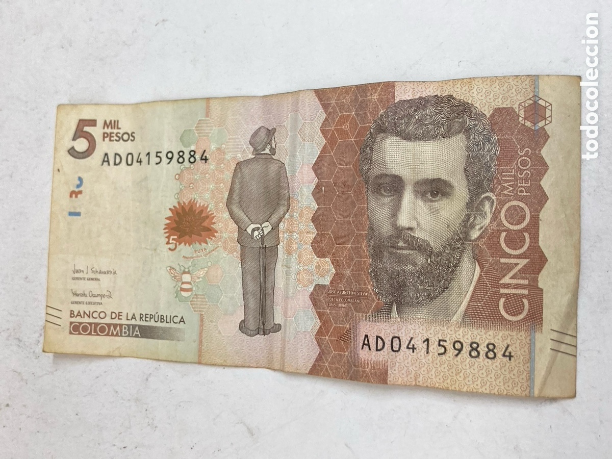 Billetes extranjeros: Billete Colombia 5000 pesos oro, a&ntilde;o 2015