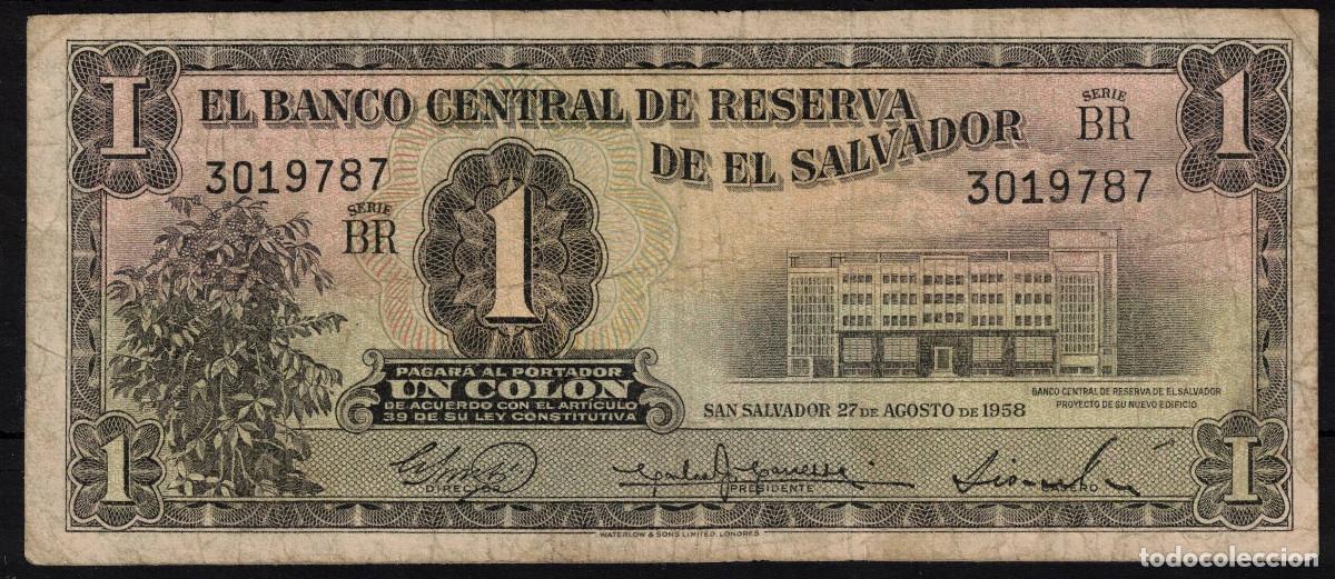 Billetes extranjeros: BILLETE EL SALVADOR - 1 COLON 1958 - SERIE BR