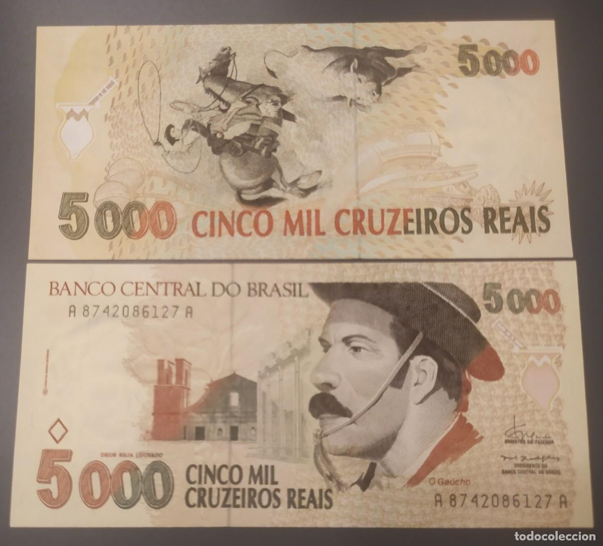 Billetes extranjeros: BRASIL: 5000 Cruzeiros Reais 1993.SC.UNC. PK. # 241 firma 33