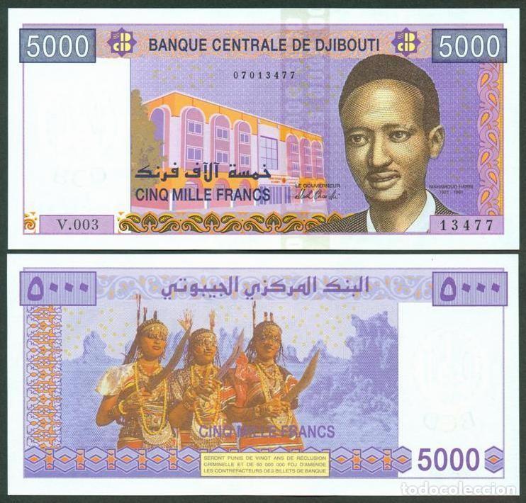 Billetes extranjeros: DJIBOUTI (YIBUTI, DJIBUTI). 5000 francs (S/F modelo 2002). S/C. Pick 44?. Ver firma.