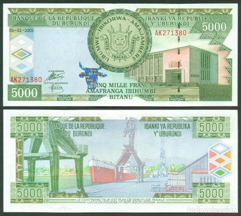 Billetes extranjeros: BURUNDI. 5000 francos 05.02.2005. Pick 42c. S/C. Tama&ntilde;o grande.
